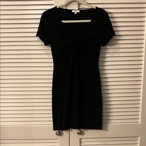 Casual Black Short Sleeve Ruche Bust Dress Lettuce Hem